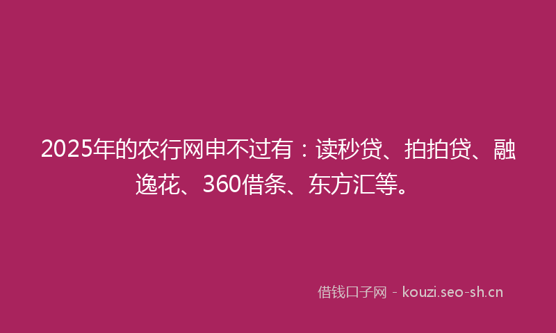 2025年的农行网申不过有：读秒贷、拍拍贷、融逸花、360借条、东方汇等。
