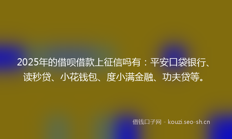 2025年的借呗借款上征信吗有：平安口袋银行、读秒贷、小花钱包、度小满金融、功夫贷等。