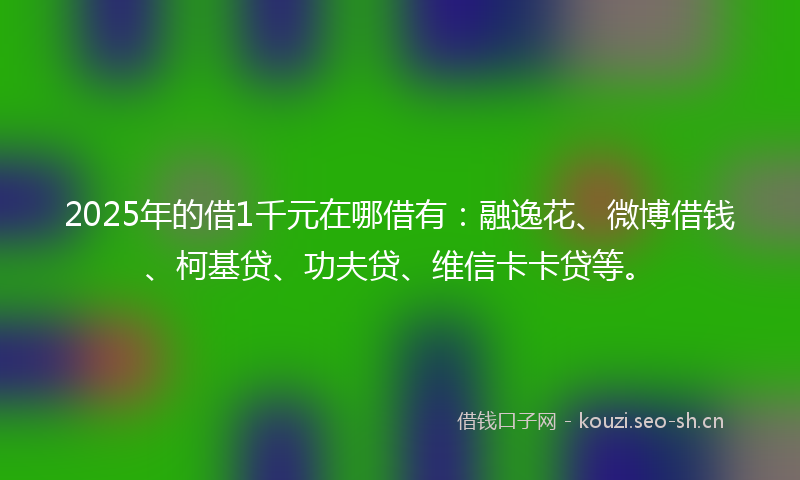 2025年的借1千元在哪借有：融逸花、微博借钱、柯基贷、功夫贷、维信卡卡贷等。