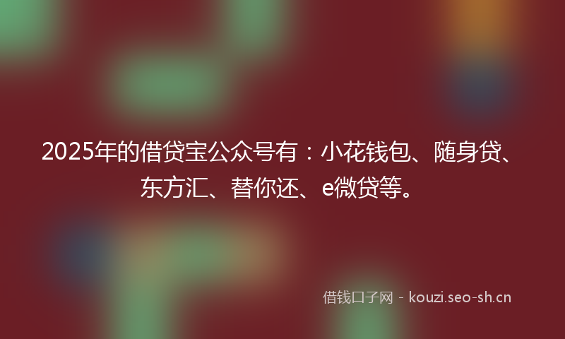 2025年的借贷宝公众号有：小花钱包、随身贷、东方汇、替你还、e微贷等。