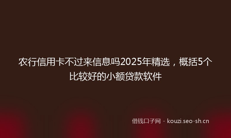 农行信用卡不过来信息吗2025年精选，概括5个比较好的小额贷款软件