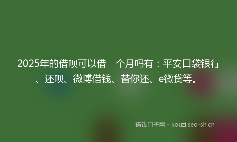 2025年的借呗可以借一个月吗有：平安口袋银行、还呗、微博借钱、替你还、e微贷等。