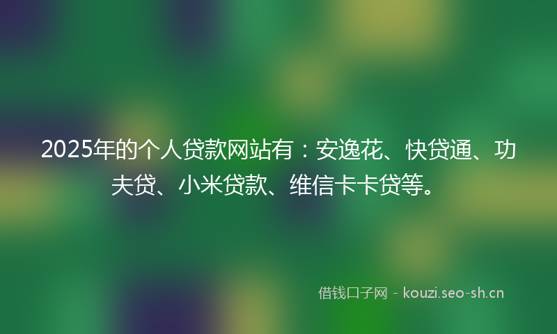 2025年的个人贷款网站有：安逸花、快贷通、功夫贷、小米贷款、维信卡卡贷等。