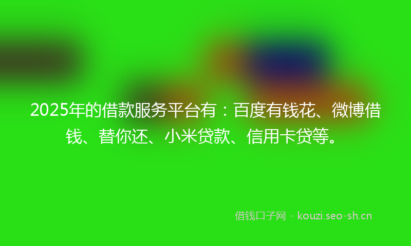 2025年的借款服务平台有：百度有钱花、微博借钱、替你还、小米贷款、信用卡贷等。