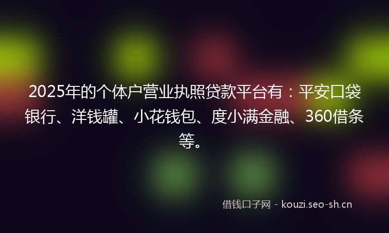 2025年的个体户营业执照贷款平台有：平安口袋银行、洋钱罐、小花钱包、度小满金融、360借条等。