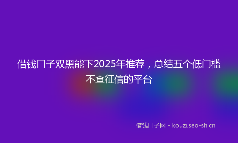 借钱口子双黑能下2025年推荐，总结五个低门槛不查征信的平台