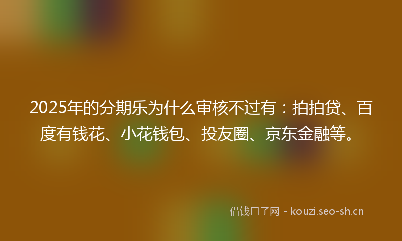 2025年的分期乐为什么审核不过有:拍拍贷、百度有钱花、小花钱包、投友圈、京东金融等。