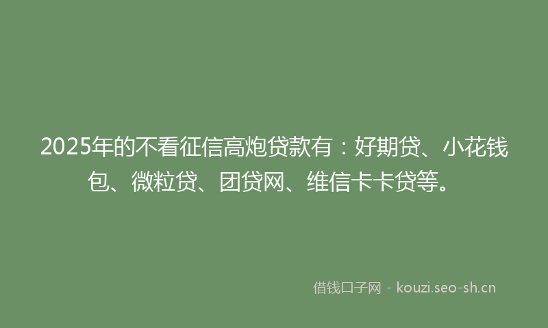 2025年的不看征信高炮贷款有:好期贷、小花钱包、微粒贷、团贷网、维信卡卡贷等。