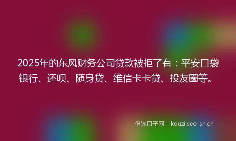 2025年的东风财务公司贷款被拒了有：平安口袋银行、还呗、随身贷、维信卡卡贷、投友圈等。