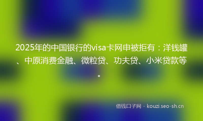 2025年的中国银行的visa卡网申被拒有：洋钱罐、中原消费金融、微粒贷、功夫贷、小米贷款等。