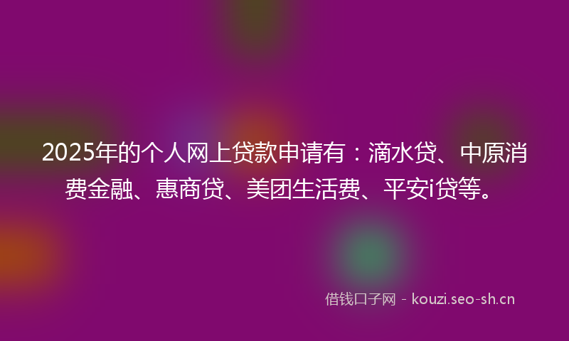 2025年的个人网上贷款申请有:滴水贷、中原消费金融、惠商贷、美团生活费、平安i贷等。