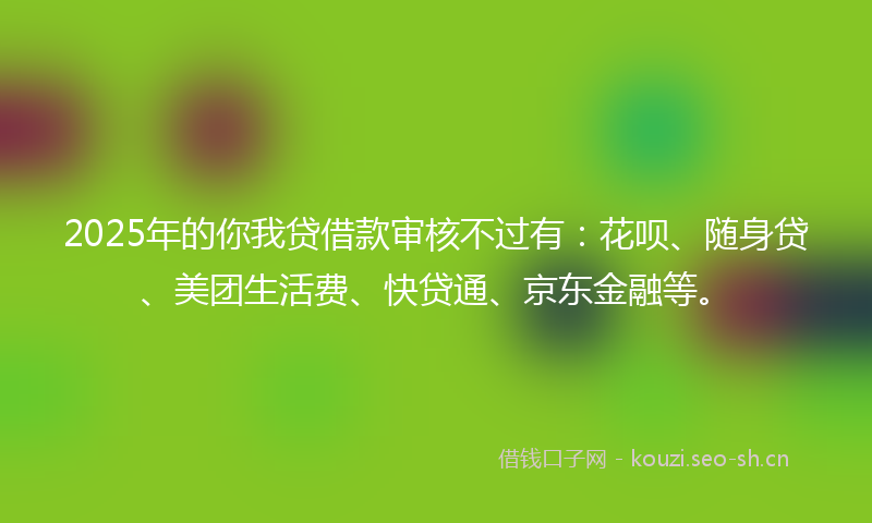 2025年的你我贷借款审核不过有：花呗、随身贷、美团生活费、快贷通、京东金融等。