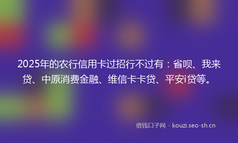 2025年的农行信用卡过招行不过有：省呗、我来贷、中原消费金融、维信卡卡贷、平安i贷等。