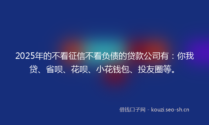 2025年的不看征信不看负债的贷款公司有：你我贷、省呗、花呗、小花钱包、投友圈等。