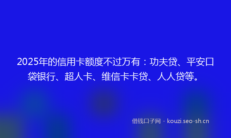 2025年的信用卡额度不过万有：功夫贷、平安口袋银行、超人卡、维信卡卡贷、人人贷等。