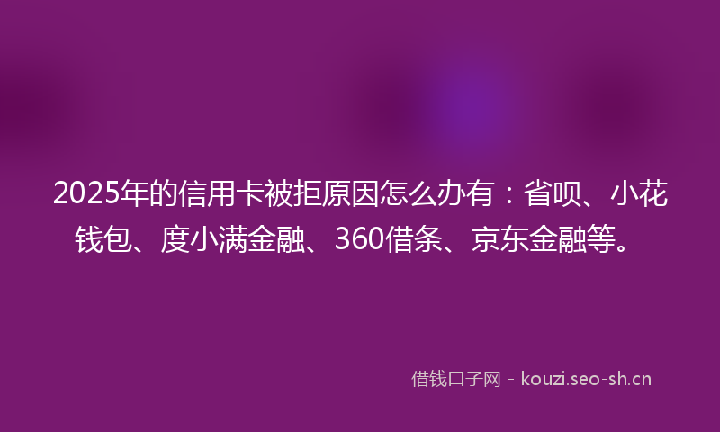2025年的信用卡被拒原因怎么办有：省呗、小花钱包、度小满金融、360借条、京东金融等。