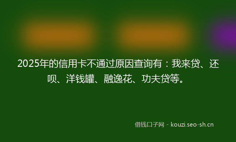 2025年的信用卡不通过原因查询有：我来贷、还呗、洋钱罐、融逸花、功夫贷等。