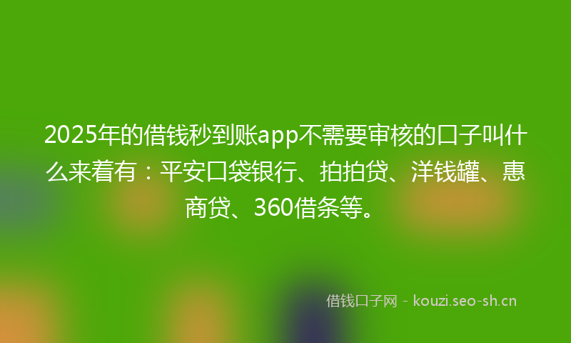 2025年的借钱秒到账app不需要审核的口子叫什么来着有:平安口袋银行、拍拍贷、洋钱罐、惠商贷、360借条等。