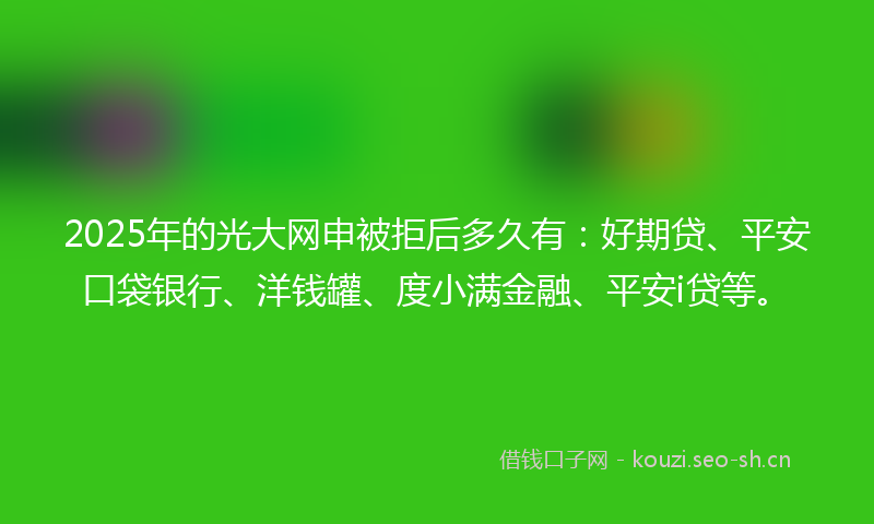 2025年的光大网申被拒后多久有：好期贷、平安口袋银行、洋钱罐、度小满金融、平安i贷等。