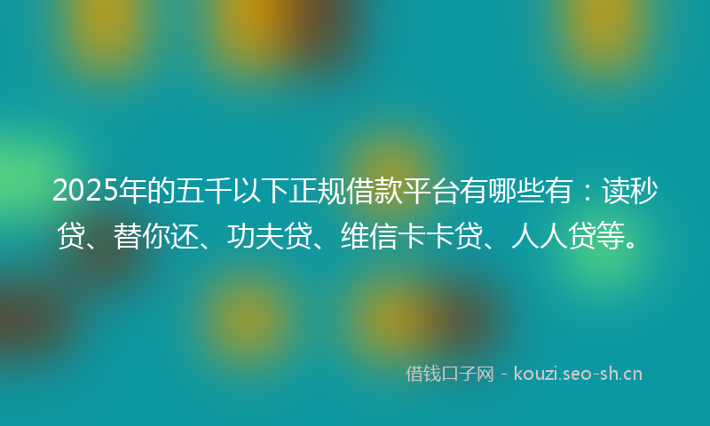 2025年的五千以下正规借款平台有哪些有：读秒贷、替你还、功夫贷、维信卡卡贷、人人贷等。