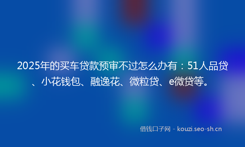2025年的买车贷款预审不过怎么办有：51人品贷、小花钱包、融逸花、微粒贷、e微贷等。