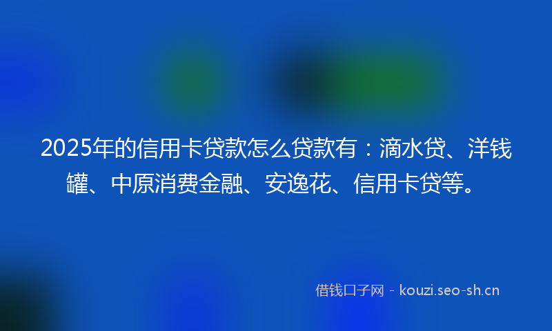 2025年的信用卡贷款怎么贷款有:滴水贷、洋钱罐、中原消费金融、安逸花、信用卡贷等。