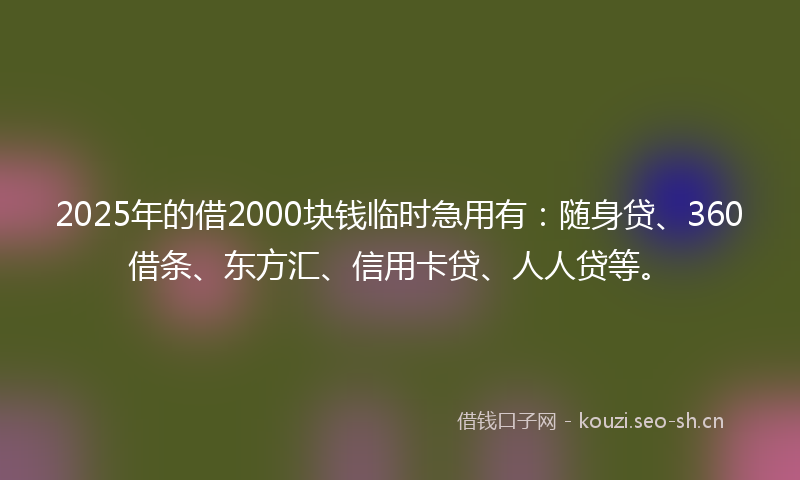 2025年的借2000块钱临时急用有：随身贷、360借条、东方汇、信用卡贷、人人贷等。