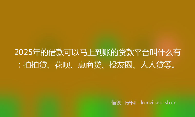 2025年的借款可以马上到账的贷款平台叫什么有：拍拍贷、花呗、惠商贷、投友圈、人人贷等。