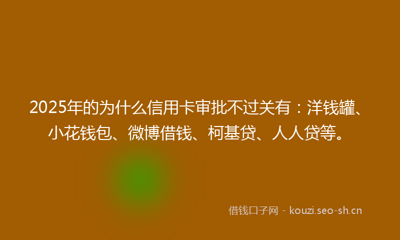 2025年的为什么信用卡审批不过关有：洋钱罐、小花钱包、微博借钱、柯基贷、人人贷等。