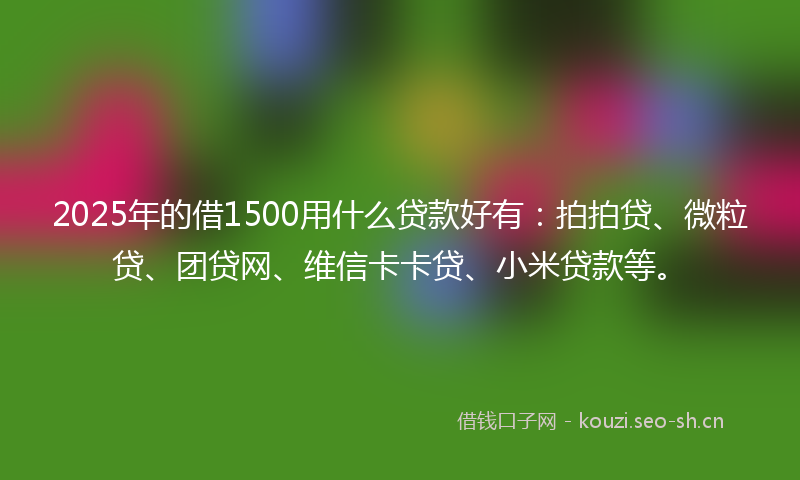 2025年的借1500用什么贷款好有:拍拍贷、微粒贷、团贷网、维信卡卡贷、小米贷款等。