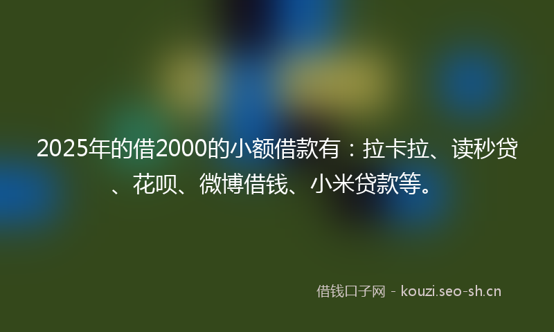 2025年的借2000的小额借款有：拉卡拉、读秒贷、花呗、微博借钱、小米贷款等。