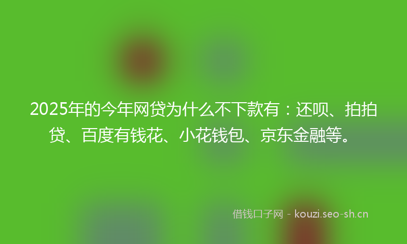 2025年的今年网贷为什么不下款有：还呗、拍拍贷、百度有钱花、小花钱包、京东金融等。