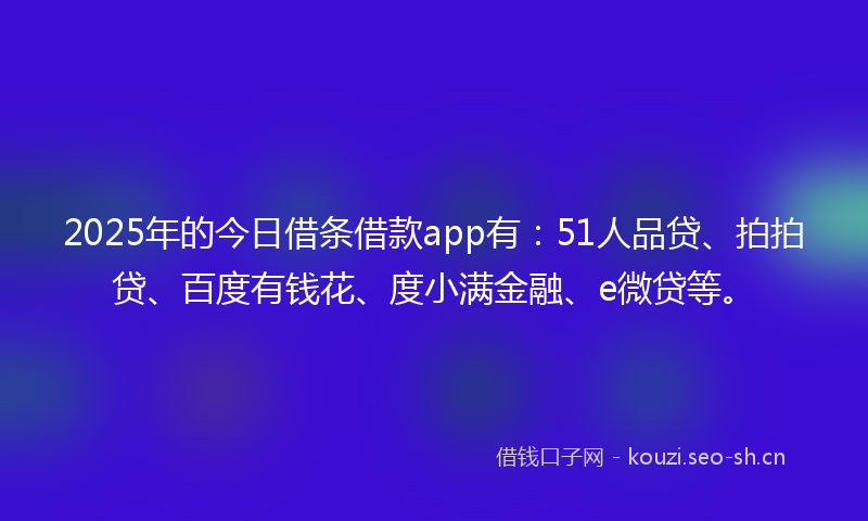 2025年的今日借条借款app有：51人品贷、拍拍贷、百度有钱花、度小满金融、e微贷等。