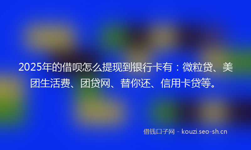 2025年的借呗怎么提现到银行卡有：微粒贷、美团生活费、团贷网、替你还、信用卡贷等。