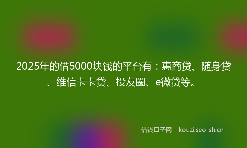 2025年的借5000块钱的平台有：惠商贷、随身贷、维信卡卡贷、投友圈、e微贷等。