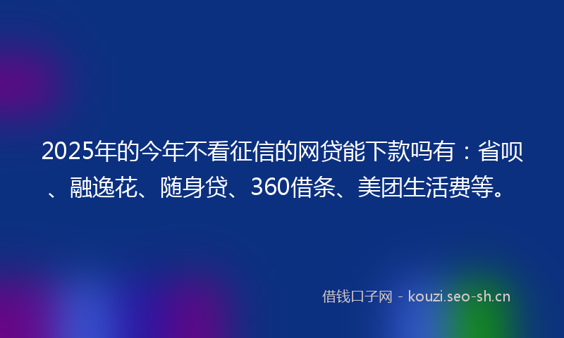 2025年的今年不看征信的网贷能下款吗有：省呗、融逸花、随身贷、360借条、美团生活费等。