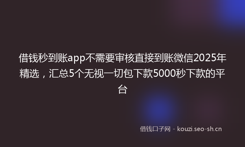 借钱秒到账app不需要审核直接到账微信2025年精选,汇总5个无视一切包下款5000秒下款的平台