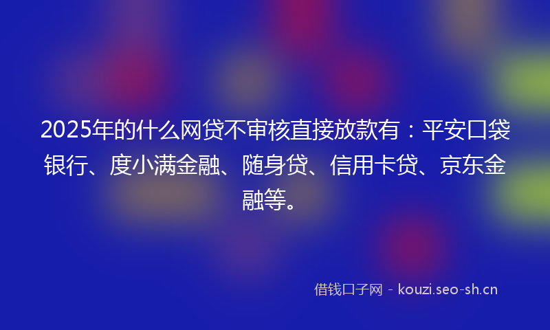 2025年的什么网贷不审核直接放款有：平安口袋银行、度小满金融、随身贷、信用卡贷、京东金融等。