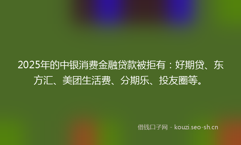 2025年的中银消费金融贷款被拒有：好期贷、东方汇、美团生活费、分期乐、投友圈等。