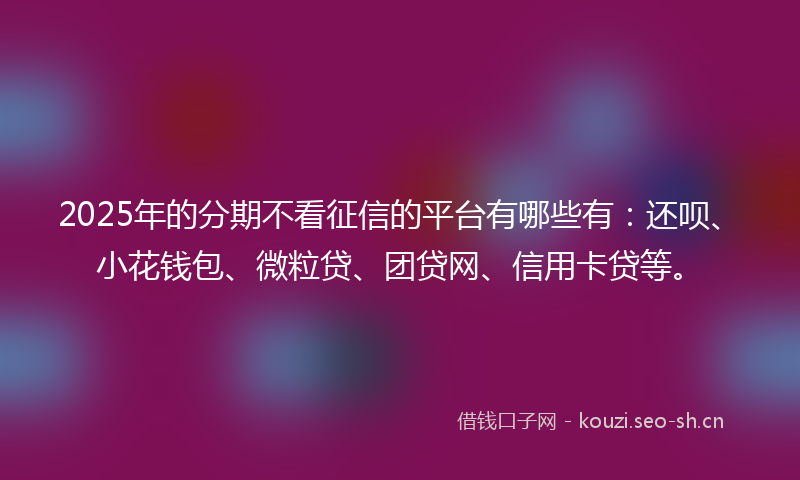 2025年的分期不看征信的平台有哪些有:还呗、小花钱包、微粒贷、团贷网、信用卡贷等。