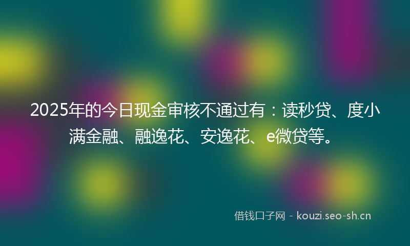 2025年的今日现金审核不通过有：读秒贷、度小满金融、融逸花、安逸花、e微贷等。