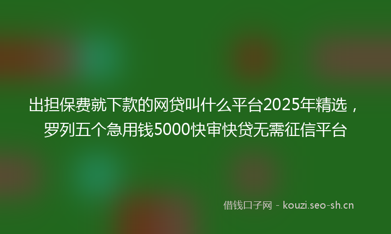 出担保费就下款的网贷叫什么平台2025年精选，罗列五个急用钱5000快审快贷无需征信平台