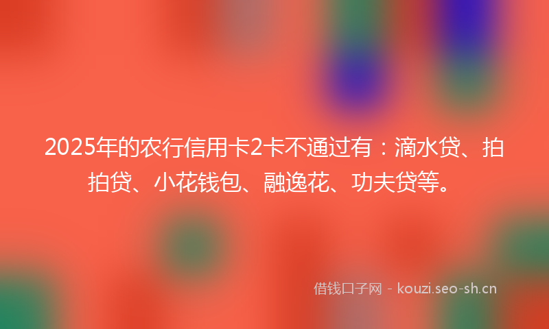 2025年的农行信用卡2卡不通过有：滴水贷、拍拍贷、小花钱包、融逸花、功夫贷等。