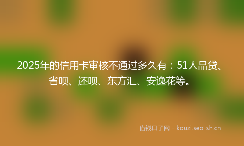2025年的信用卡审核不通过多久有：51人品贷、省呗、还呗、东方汇、安逸花等。