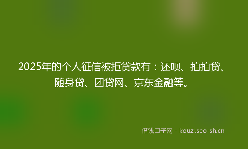 2025年的个人征信被拒贷款有：还呗、拍拍贷、随身贷、团贷网、京东金融等。