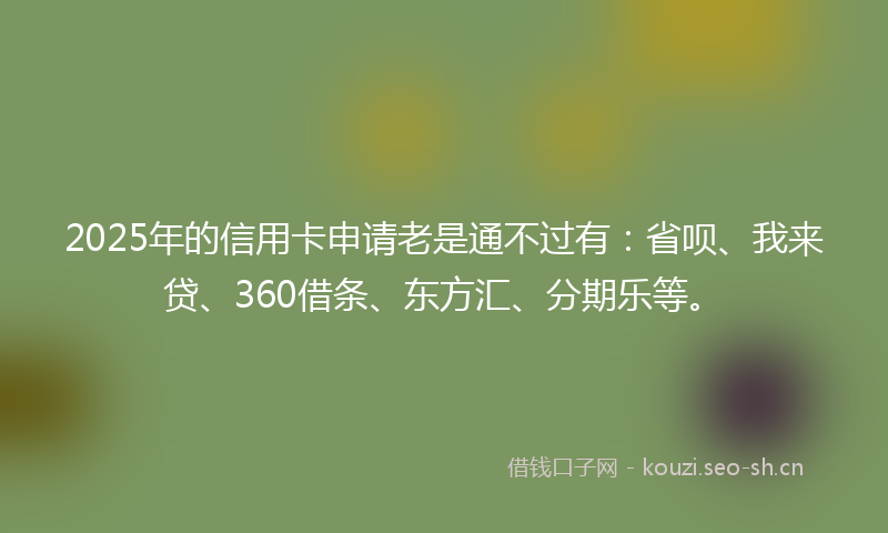 2025年的信用卡申请老是通不过有：省呗、我来贷、360借条、东方汇、分期乐等。