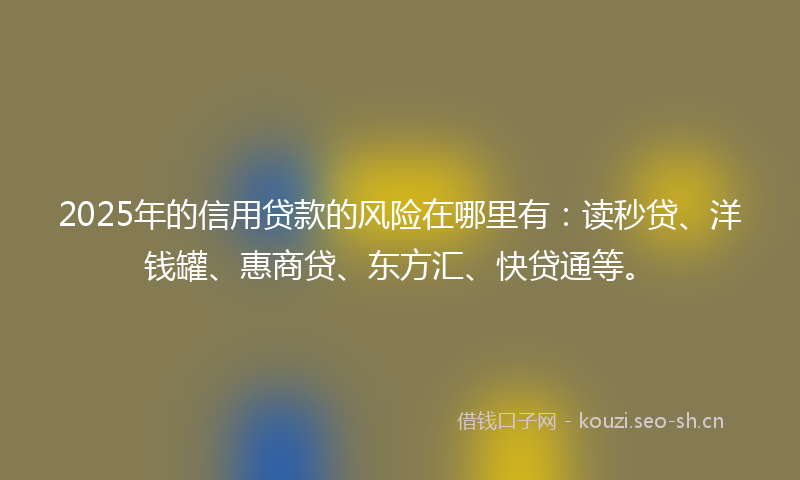 2025年的信用贷款的风险在哪里有:读秒贷、洋钱罐、惠商贷、东方汇、快贷通等。