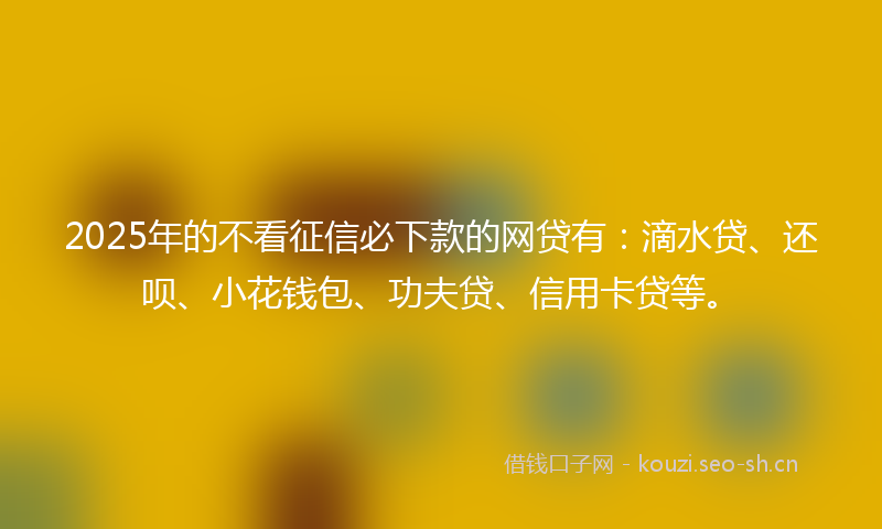 2025年的不看征信必下款的网贷有：滴水贷、还呗、小花钱包、功夫贷、信用卡贷等。