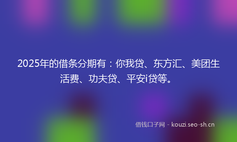 2025年的借条分期有：你我贷、东方汇、美团生活费、功夫贷、平安i贷等。