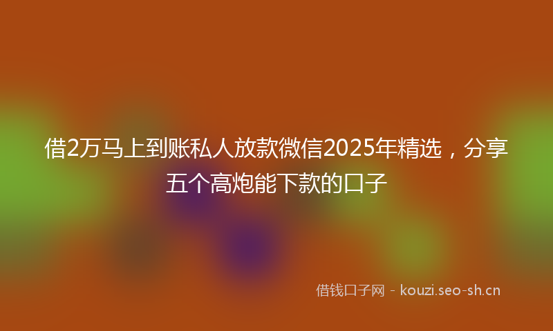借2万马上到账私人放款微信2025年精选，分享五个高炮能下款的口子